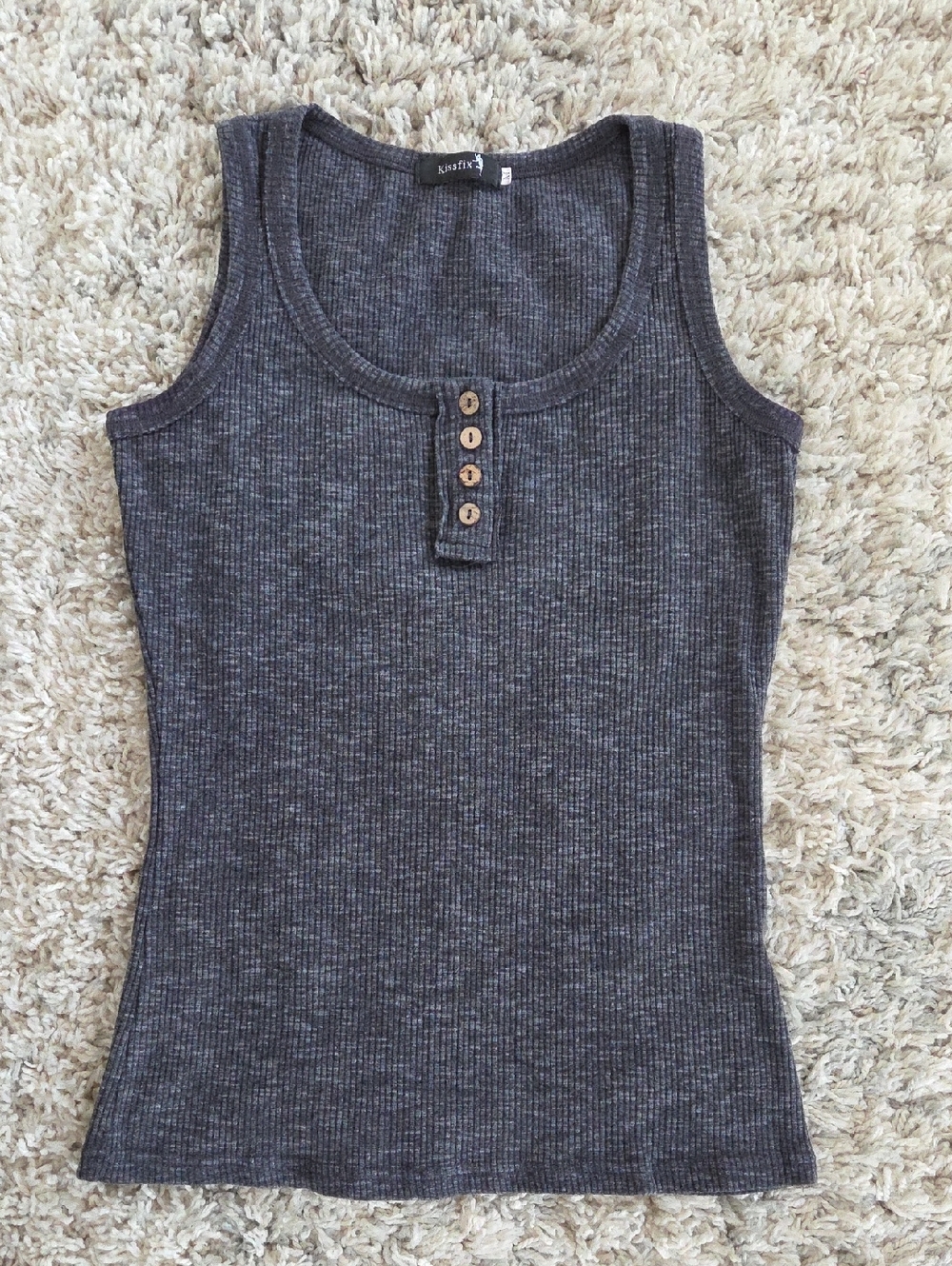 Charcoal Ribbed Henley Tank Top